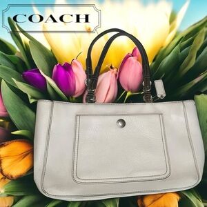 Vintage White Coach Chelsea White Pebbled Leather Satchel Shoulder Bag